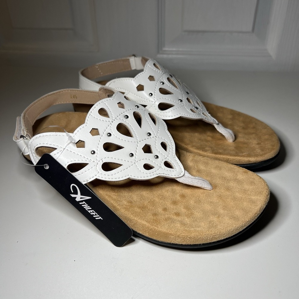 Athlefit Women's Arch Support Orthotic Sandals‎ Size 6.5 White Silver Beads